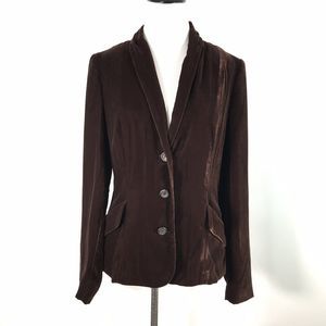Fossil 4 Jacket Brown‎ Velvet Velour Blazer 3 Button Soft Pockets Copper